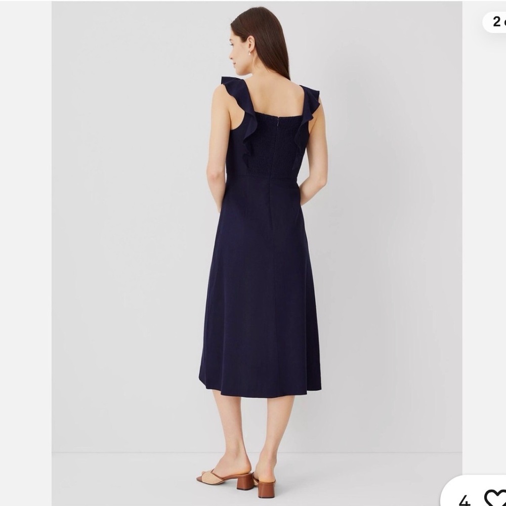 Ann Taylor Scoop Neck Linen Blend Flare Dress in the color Night Sky Navy Size 8 - Picture 2 of 6